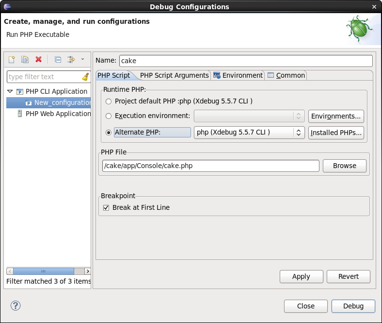Debug Configuration - PHP Script