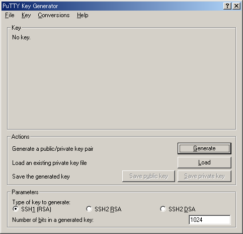puttygen.exe 初期画面